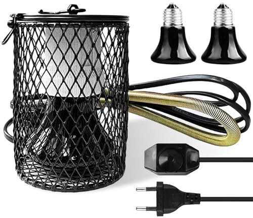 Lampe Chauffante Reptile Avec Cage, Chauffante En Céramique Reptile, Reptiles Lampe Chauffante En Céramique Avec Garde, Terrarium Reptile Lampe Chauffante pour Perroquets Tortues Serpent Lézard