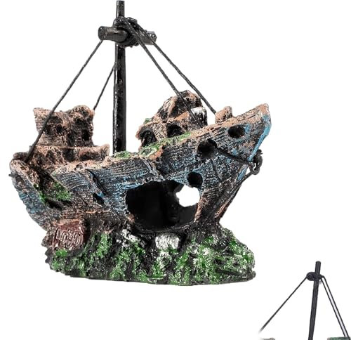 FDRJKN Artificial Plant, Aquarium Decoration, Small Realistic Shipwreck & Artificial Plants Set, 3 Count, White