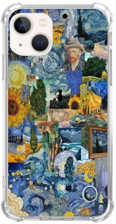 Van Gogh Art Collage Phone Case Compatible with iPhone 15, Van Gogh Classic Paintings Collage Trendy Cool Girl Boy Silicone Shockproof TPU Bumper Cover Case for iPhone 15