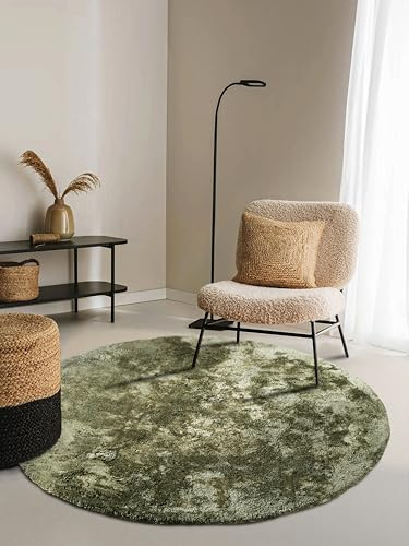 ELLE Decoration Calida Teppich Rund – Flauschiger Hochflor Wohnzimmerteppich – Einfarbig Weich Pflegeleicht Langflor für Wohnzimmer, Esszimmer, Schlafzimmer, Kinderzimmer – Dschungelgrün, 200cm