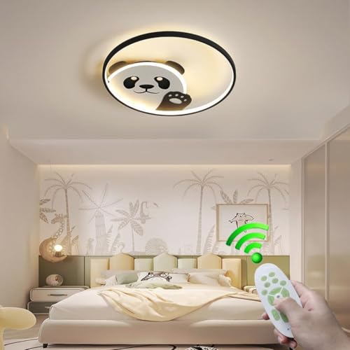 Stesulfr Deckenlampe Dimmbar LED Innen Kinderzimmerlampe Cartoon Panda Form Eisen Deckenleuchte Schwarz Kreative Beleuchtung 42W mit Fernbedienung Geeignet für Restaurant Babyzimmer Wohnzimmer Deckenl