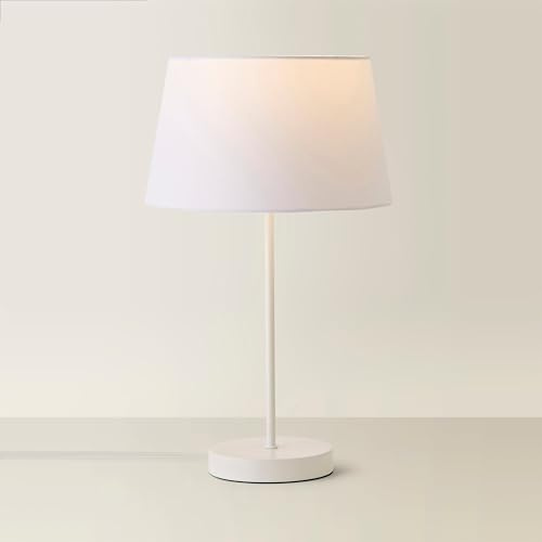 ValueLights | White Metal Single Stem Table Lamp with White Tapered Lampshade for Living Room Bedroom | Table Lamps, Home Décor & Improvement Essential