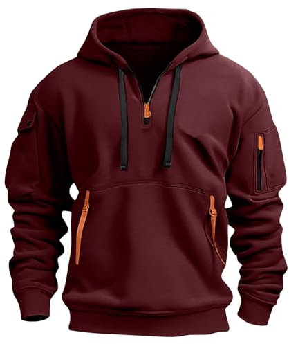 Generisch Herren Pullover Hoody Kapuzenpullover Hoodie Herren Winter Hoodies Pulli Herren Drawstring Sweatshirt Pullover Herren Basic Sweatshirt Fleecepullover Hoody Herren Mit Kapuze(1-Wine,Medium