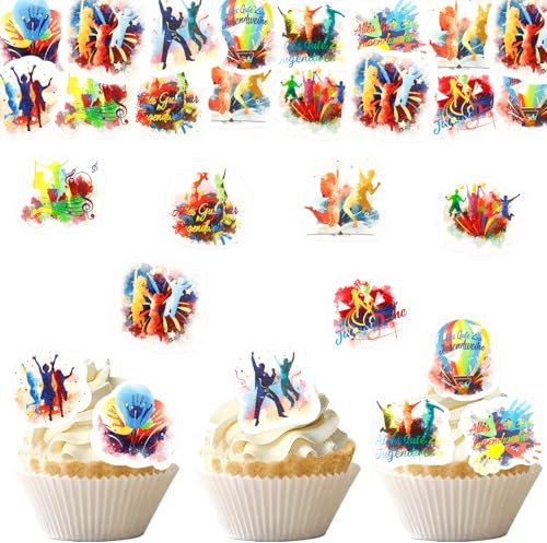ALEGRE Alles Gute zur Jugendweihe Tortendeko Essbar,48 Stück Essbare Cupcake Topper Jugendweihe Deko Torte,Esspapier Tortendeko Jugendweihe Mädchen Junge,Bunt Kuchen Deko Jugendweihe Essbare