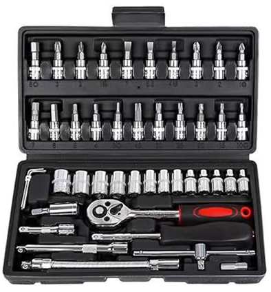 46 Pcs 1/4 Inch Socket Set, Socket Wrench Set, Chrome Vanadium Tools Set Drive Ratchet Set, Small Socket Set for Household Car Bike Motorbikes Repair