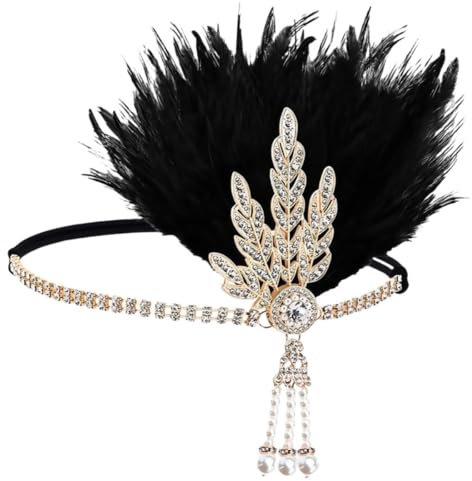 20er Jahre Haarschmuck 1920er Stirnband Great Gatsby Zubehör Brüllender Fascinator Kopfschmuck Damen Gatsby Kopfbedeckung Charleston Vintage Thematische Party Kostüm Schwarze Feder