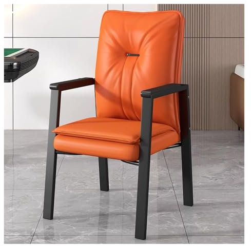 WIGSELBL Klassischer Empfangsstuhl aus Leder mit gepolsterten Armlehnen und Metallrahmen, Chefsessel für Büro, Akzentsessel, Sofa, Stühle mit hoher Rückenlehne, Orange