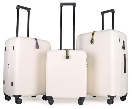 JLY Premium Hard Suitcase Set of 3 – 100% German Covestro Polycarbonate Luggage with 4 Spinner Wheels, TSA Lock, Superior Organisation – Small + Medium + Large – Alabaster White