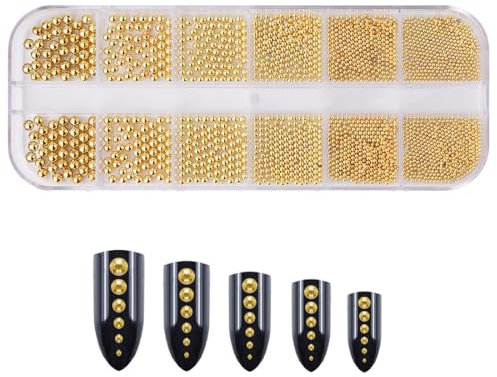 OHREN Nailart Perlen Micro Kaviar für Nägel, Mini Kaviar Strasssteine, Mikroperlen Dekor(Goldene)