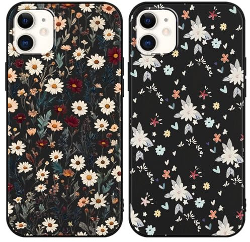 Phoona 2 Pack Fashion Flowers Daisy Print Phone Case for iPhone 12/iPhone 12 Pro 6.1,with Floral Aesthetics Pattern Design Soft Silicone Cases,Shockproof Bumper Protector Camera Girls Women Cover