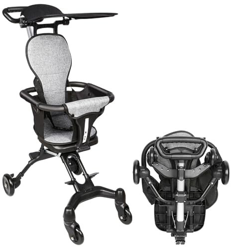 Homewell Leichter Kinderwagen, Tragbarer Kinderwagen Zusammenklappbar, Geeignet bis 15 kg, mit Schwarzem Sonnensegel, Kann mit an Bord Genommen Werden