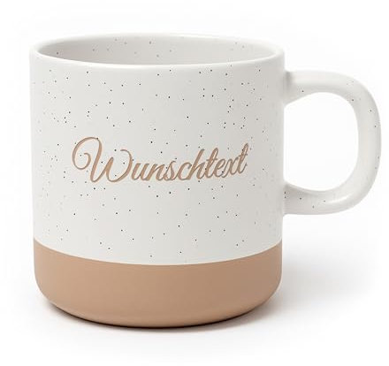 printplanet® Gravierte Keramik Tasse mit dem Layout „Wunschtext 1-Zeilig“ – mit Namen oder Wunschtext – Weiß-Braun – 360 ml – personalisiert – spülmaschinenfest – Geschenkidee