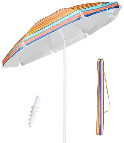 Ombrellone Da Spiaggia 180CM Grande Ombrellone Bastone Ø32 Mm Anti Uv 50+ Ombrello Parasole Da Esterno Con Palo Inclinabile In Alluminio Ombrellone Portatile Con Sacca In Tessuto - A Righe Arancione
