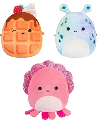 Squishmallows Micromallows SQMM0158-3er Pack, superweiche Mini, 6,5 cm Plüschfiguren (Auggie, Weaver, Zinx)