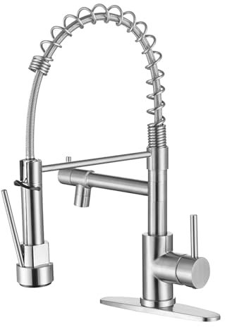 Robinet de cuisine avec douchette extractible, robinet pour évier 1 ou 3 trous, robinet de cuisine professionnel avec plaque de pont, robinet de cuisine à poignée unique en acier inoxydable, nickel b