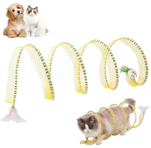 Hekasvm Katzentunnel Mit Feder Spirale Gefaltet 65x25cm Kunststoff Stahldraht Spielzeug Für Katzen Kaninchen Welpen (A)