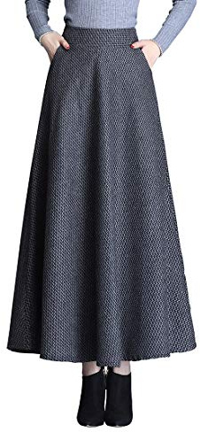 Jupe Longue Femme Hiver Laine Taille Haute Vintage Carreaux avec Poches | 20 couleurs jupe hiver femme avec poches, doublure douce, taille élastique et zip. Parfaite pour un look décontracté.