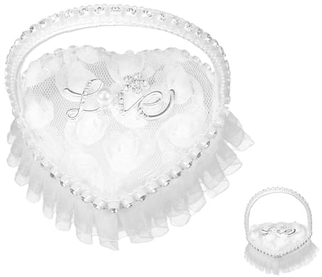 Herzform Ringkissen, Strass Ring Herzförmiger, Kissen Herzform Ringbox, Romantische Ehering, Ehering Kissen Mit Simulation Perle, für Heiratsantrag, Verlobung, Hochzeit Valentinstag (A)