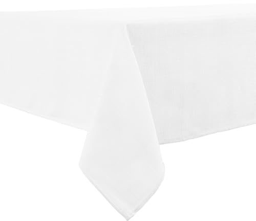 BALCONY & FALCON Table Cloth Waterproof Washable White 145x300cm | Rectangular, Faux Linen, Heavyweight, Wrinkle Resistant, Wipe Clean, Farmhouse, Dining, Kitchen, Wedding, Party, Outdoor