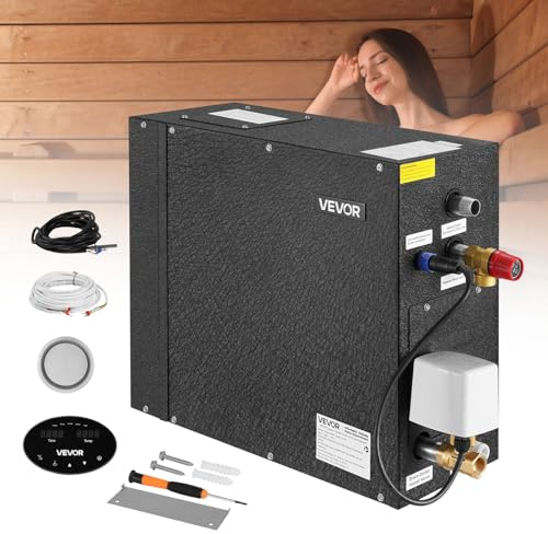 VEVOR Steam Generator, 9 kW Steam Shower System with Controller for Home Sauna & Spa, Commercial Auto Drain Kit with Overheat, Dry-Run & Overpressure Protection, 10min to 24h Timer, Black