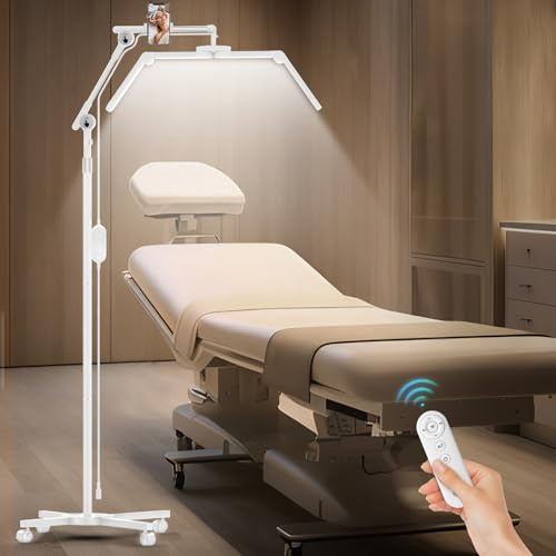 CGBE Stehlampe für Wimpern Ultrabreite Faltbare für Wimperntechniker | Dimmbar LED Lampe Wimpernverlängerung, 360° Drehbarer Lichtkopf, 4-Rad-Rollenbasis, Handyhalter, 126–152 cm Höhenverstellbar
