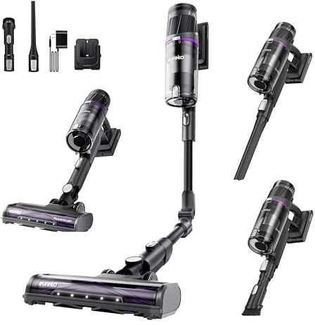 EUREKA ReactiSense 530 Akku Staubsauger Anti-Allergen 550W 60Min, 4-in-1 Staubsauger Kabellos, Leichter Akkustaubsauger mit Flexibles Biegegelenk, LED-Licht, Wandbefestigung für Hartböden Tierhaare