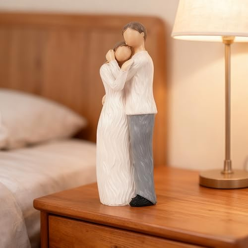 LOSTTYPE Romantic Embracing Couple Figurine, 17cm White Resin Sculpture | Elegant Home Desk Decor, Car Interior Ornament, Meaningful Anniversary Valentine's Engagement Gift, Couples Decor for Bedroom