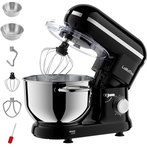 LoMoTive Teigrührer, 6 Liter, 660 W Küchenrührer, elektrischer 6-Gang-Mixer mit Haken für Schneebesen, flacher Schneebesen, Schwarz