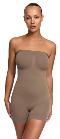 creamy fabrics Shapewear Body Damen trägerlos mit Shorts | Stark formender Polyamid Elastan Bodysuit für schulterfreie Looks mit glatter Passform und sicherem Sitz