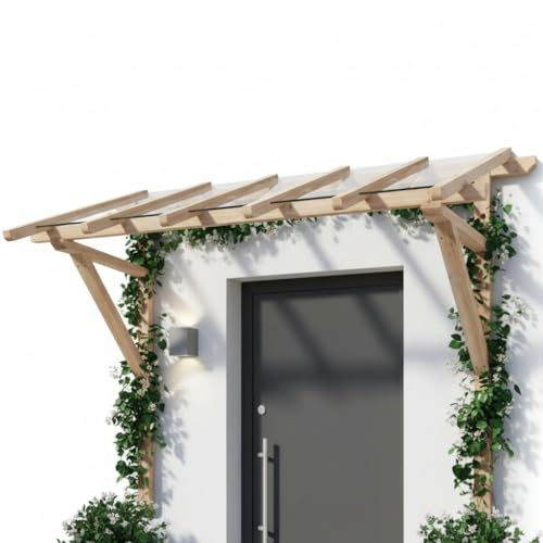 Mucola Vordach für Haustür Überdachung Pultvordach Holz 205x125 cm Braun | Wetterschutz vor Regen und Schnee, Gefälle für Wasserablauf, naturbelassen zum Streichen oder Ölen, inkl. Montageanleitung