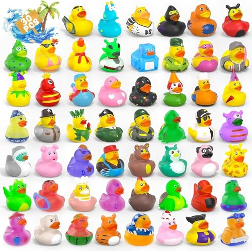 KAHEIGN 30Pcs Gummi Badeenten Bunt Gummiente, 5cm Badewannenspielzeug mit Netztasche, Niedlich Gummi Ente Bade Enten für Kinder Babydusche Kindergeburtstagpartys Strand und im Pool