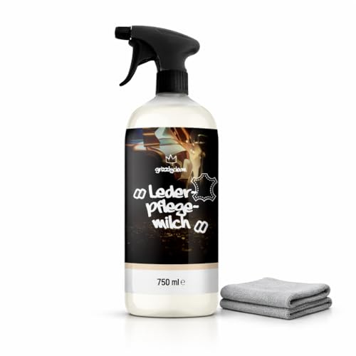 GrizzlyClean Leder Pflege Milch - Auto Lederpflege mit UV-Schutz - Autositz & Lederlenkrad Pflege inkl. Mikrofasertuch - Premium Leather Conditioner - Ledermilch aus Deutschland (750 ml)