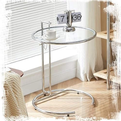 Runder Sofa Beistelltisch Höhenverstellbar, C Form Couchtisch Aus Glas, Stylischer Transparente Kaffeetisch Für Bett, Sofatisch Für Kleine Platz((A)