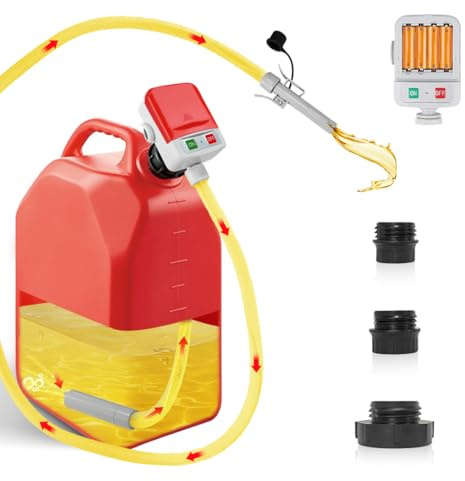 Pompe à Carburant Électrique pour Bidon - 3,2 GPM à Débit Rapide avec Arrêt Automatique, 3 Adaptateurs pour Réservoirs, Alimentation par Piles, Pompe de Transfert de Carburant