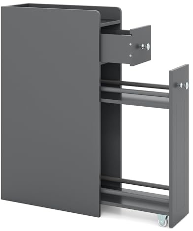 GIANTEX Nischenschrank 18 cm breit, schmales Nischenregal mit Schublade & Rollen, 40 x 18 x 70 cm Badezimmerschrank platzsparend, Beistellschrank für Badezimmer (Grau)