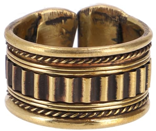 GURU SHOP Breiter Modeschmuck Ring aus Indien, Boho Meander Schmuck, Daumenring - Ethno/gold