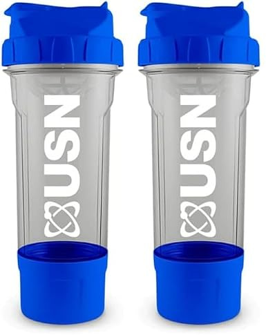 USN Tornado Protein Shaker, 750ML Protein Shaker Bottle With Storage Compartment - Easy to Clean With a Leak-Free Design, Rubber (Pack of 2)