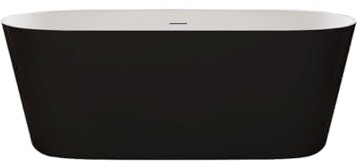 MSV - Anabelle Baignoire Îlot Ovale 170 cm en Acrylique Noir Mat, Baignoire 1 Place avec Vidage Central et Trop-plein Chromé