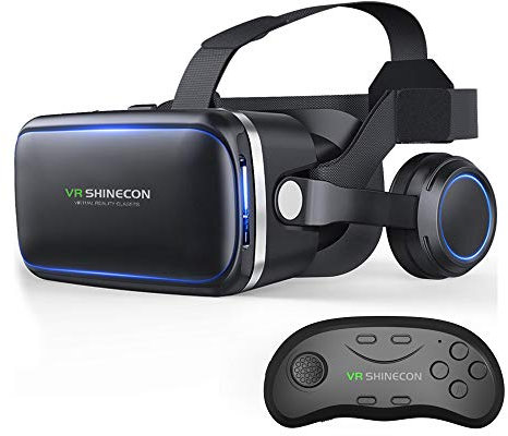VR Headset with Remote Control, HD 3D VR Glasses, Virtual Reality Headset for VR Games and 3D Movies, VR Headset for iPhone/Android Phones, Compatible with 4.7-6 inch