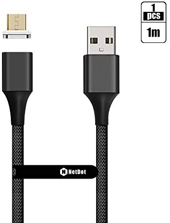NetDot Gen10 Cable de Carga Magnético Rápida Trenzado de Nylon Micro-UBS-con Lado LED Compatible con Dispositivo Android (1m/1 Paquete Negro)