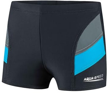 Aqua Speed Enge Badehosen Jungen + gratis eBook | Moderne Schwimmhose Jungs | UV Schwimmbekleidung | Badepants kurz | 32. Grau Blau Gr. 122 | Andy