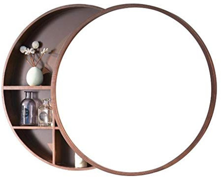 Armoires avec miroir Armoire de Toilette Ronde Miroir de courtoisie en Bois Massif Miroir de Toilette Armoire Murale Armoire à médicaments Miroirs de Salle de Bain