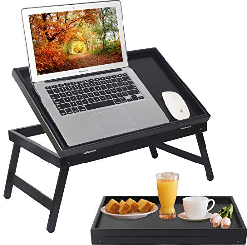 Bed Table Breakfast Tray with Folding Legs Kitchen Serving Plate for Bed Platters TV Table Desk Snack Tray (BLack)