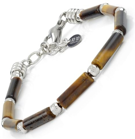10:10 Edelstahlarmband und Natursteine, 4 mm Durchmesser Diamant-Edelstahlperlen, Armband für Männer und Frauen. Made In Italy