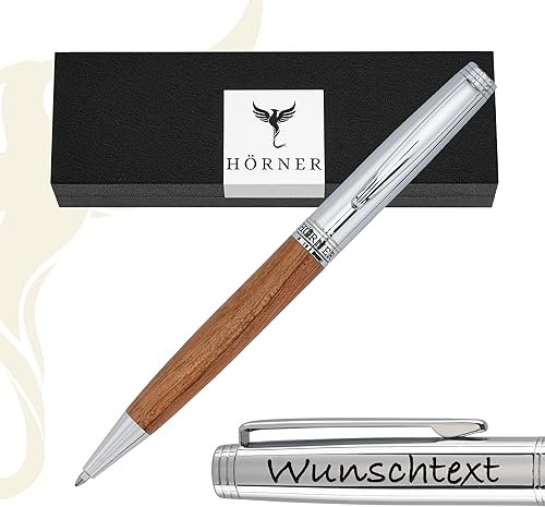 Hörner Legno Kugelschreiber mit Gravur I Palisander-Holz I Premium Design I Edle Geschenk-Box I Schreibfarbe Blau I Strichstärke M 1 mm I Drehkugelschreiber I Hochwertiger Holzkugelschreiber