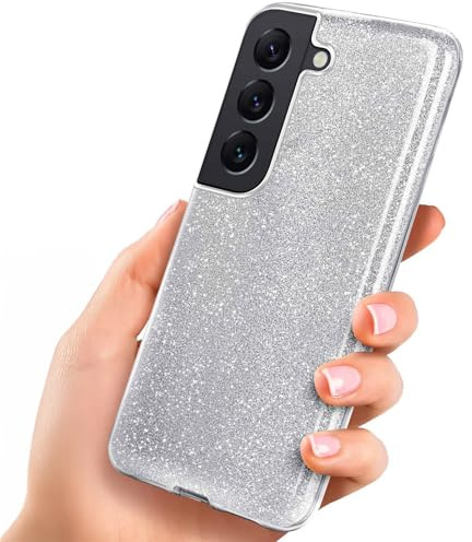 ONEFLOW Glitter Case für Samsung Galaxy S22 Plus Glitzer Handyhülle mit Kameraschutz, Stylische Hülle Glitzernd, Dünne TPU Schutzhülle für Damen, Glitzerhülle Qi kompatibel, Silber