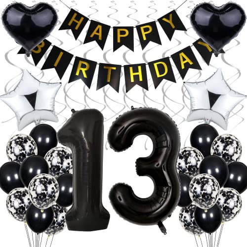 Luftballon 13. Geburtstag Dekoration - Schwarz und Silber für Mädchen und Junge - Black and White Party Deko