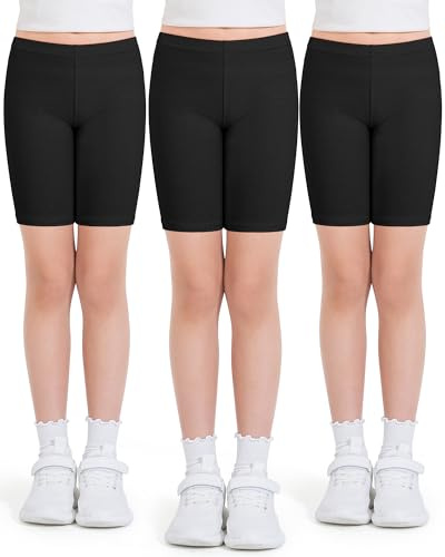 Auranso Girls Cycling Shorts 5-12 Years PE Dance Short Leggings Kids Summer Over Knee Half Length Cycle Shorts 3 Pack