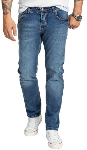 Rock Creek Herren Jeans Regular Fit Stretch Jeans Männerhose Herrenjeans Denim Hosen Herrenhose Straight Cut Stonewashed RC-2401 Blau W36 L32