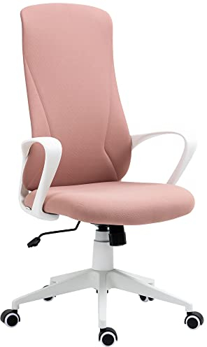 Vinsetto Bürostuhl mit Wippfunktion, Höhenverstellbarer Schreibtischstuhl, Ergonomischer Computerstuhl, Drehbarer PC Stuhl für Arbeitszimmer, Stretchstoff, Rosa